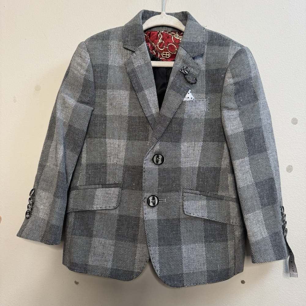 Elie Balleh Boy Blazer/ Jacket Sz 2/3 Made In Italy‎ Black White Gold Chain